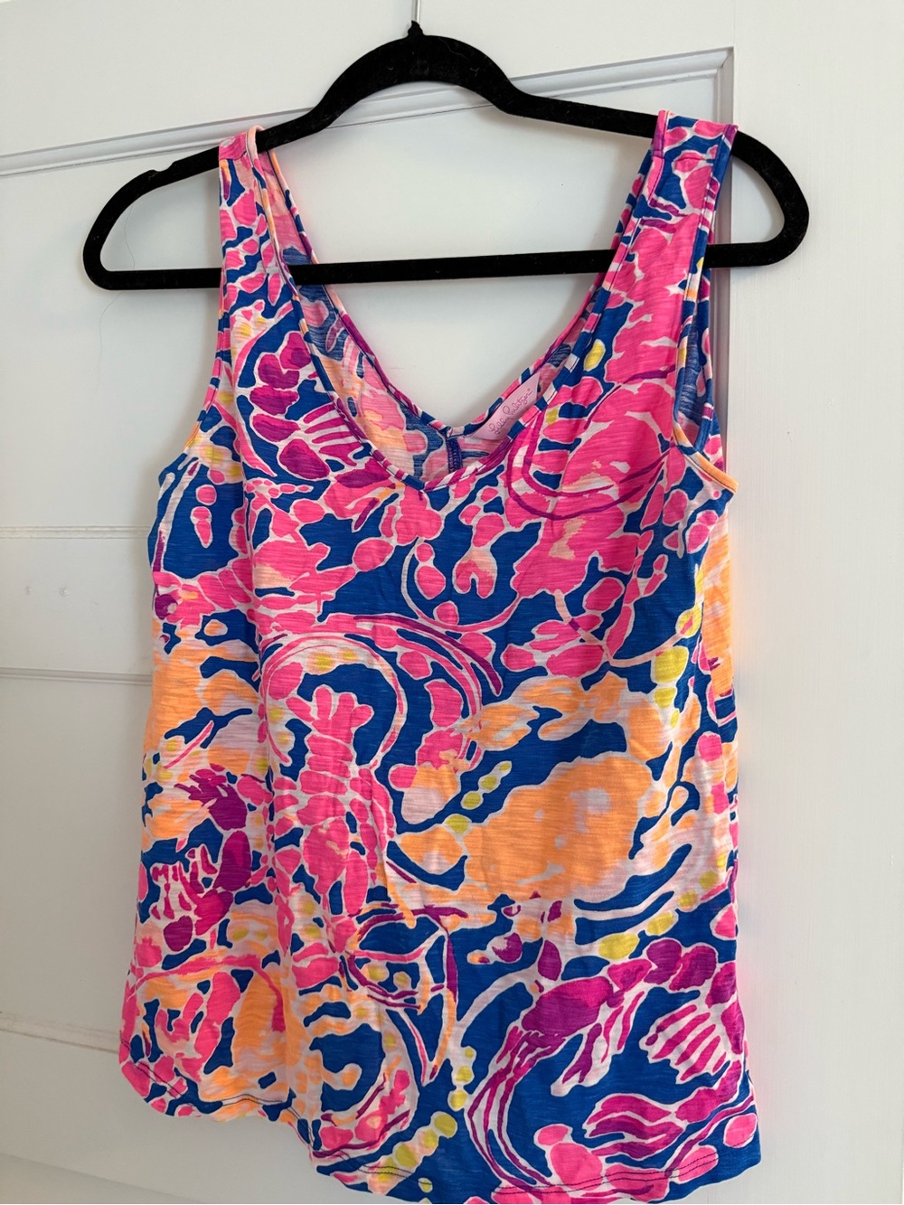 Lilly Pulitzer Pink Floral V-Neck Tank with Blue & Yellow Accents